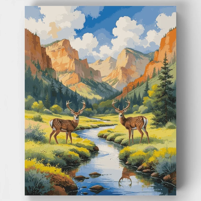 Rocky Mountain National Park Twin Bucks at Canyon Creek - Paint by Numbers Kit