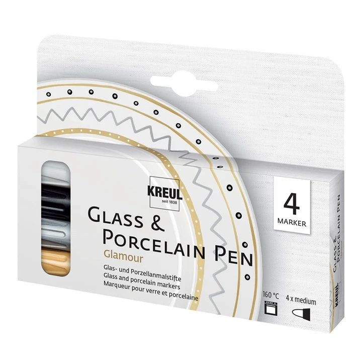 KREUL Glamour Glass and Porcelain Markers, Set of 4