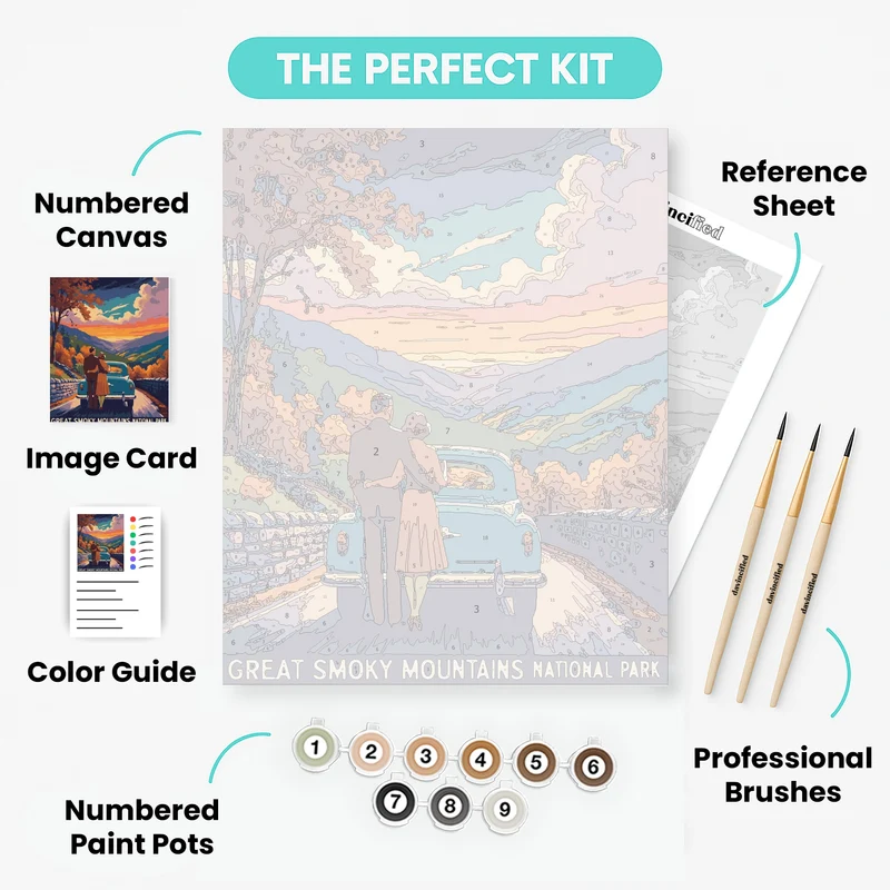 Great Smoky Mountains National Park Vintage Couple Overlook - Paint by Numbers Kit