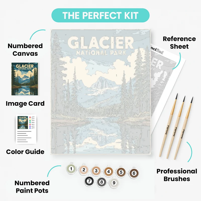 Glacier National Park Glacial Mirror Lake - Paint by Numbers Kit