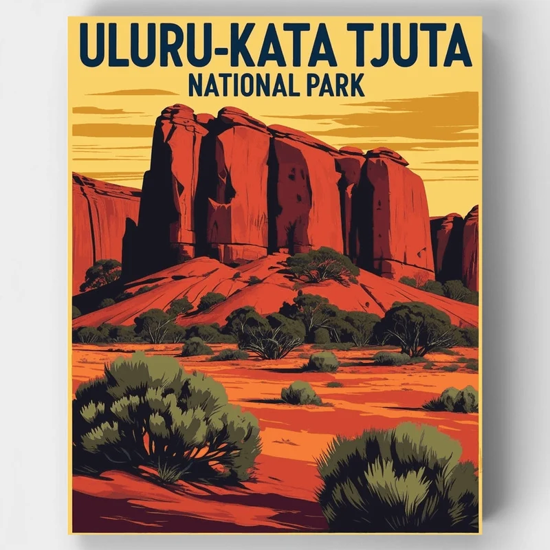Uluru-Kata Tjuta Desert Rock Formation at Golden Hour - Paint by Numbers Kit