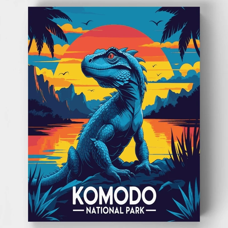 Komodo National Park Blue Dragon Tropical Sunset - Paint by Numbers Kit