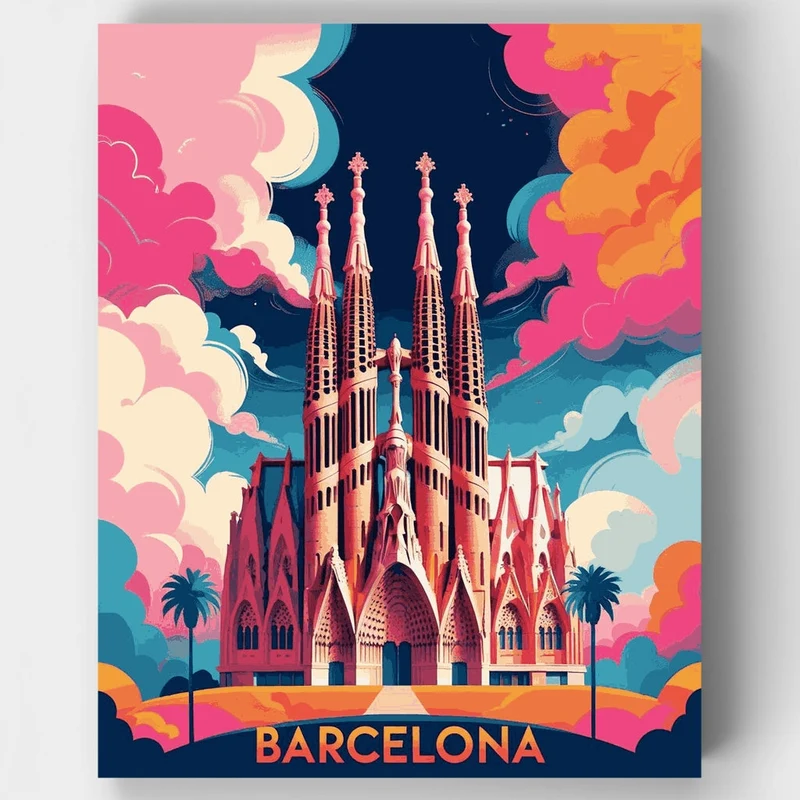 Barcelona Sagrada Família Pop Art Poster - Paint by Numbers Kit