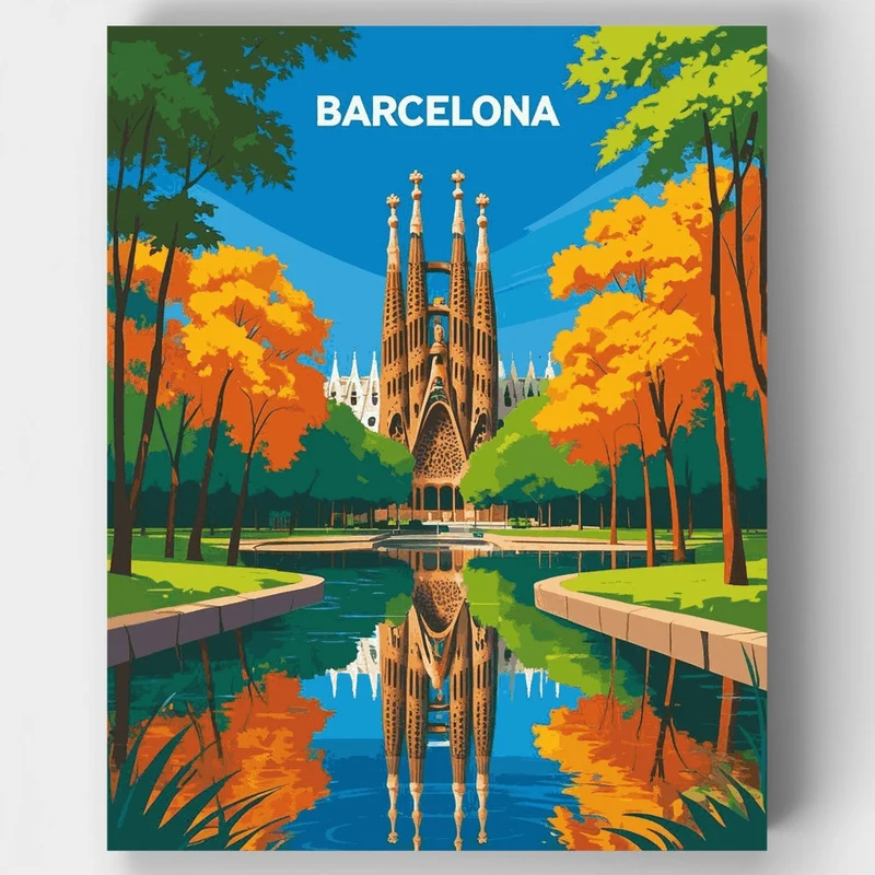 Barcelona Sagrada Familia Reflection - Paint by Numbers Kit