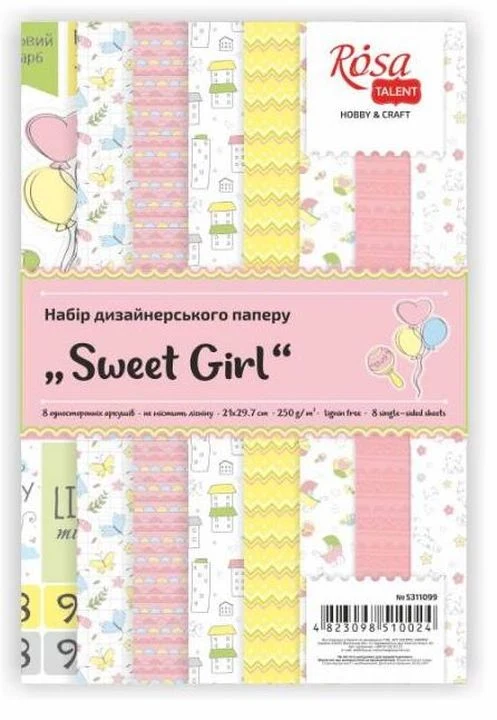Sweet Girl Scrapbooking Paper Set, 21 x 29.7 cm