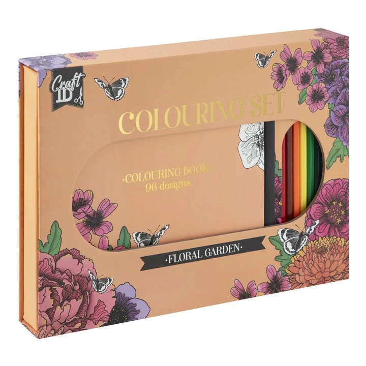 Flowers Coloring Book and Colored Pencils Set