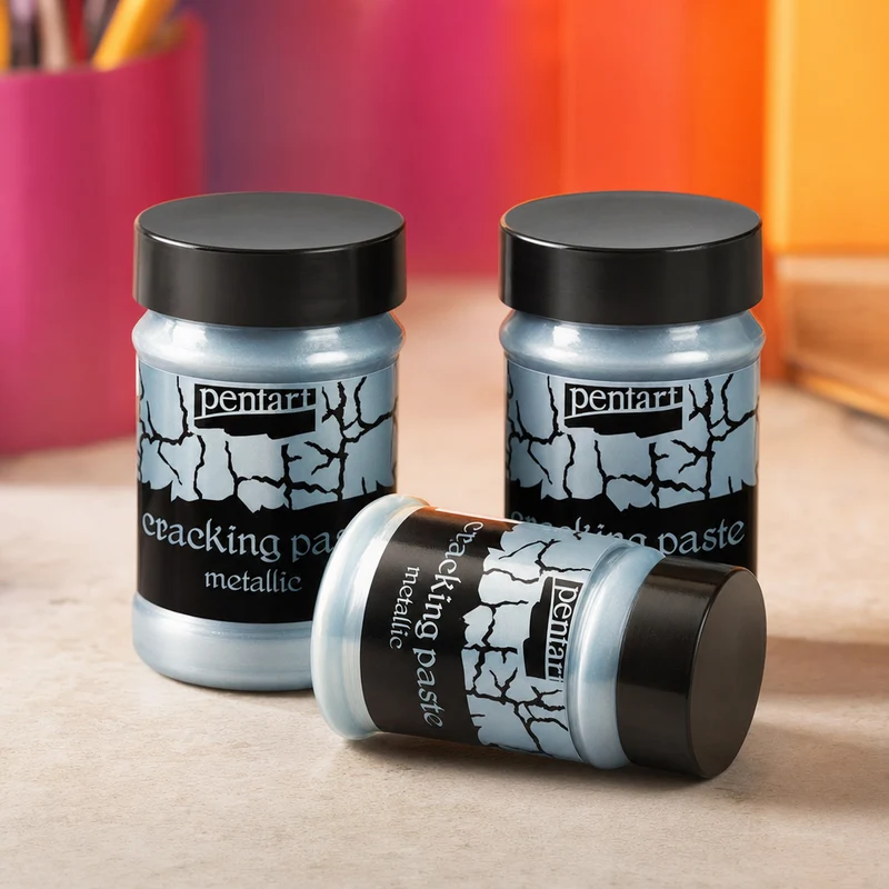 Pentart Metallic Crackle Paste, 100 ml, Silver Blue, Set of 3 (20% Off)