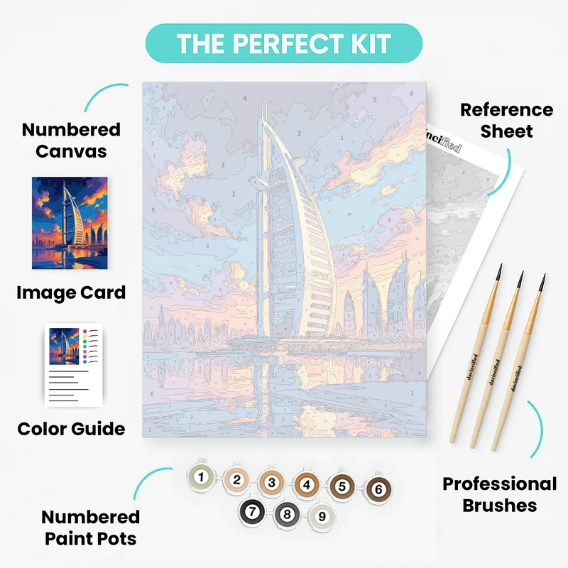 Dubai Burj Al Arab at Twilight - Paint by Numbers Kit