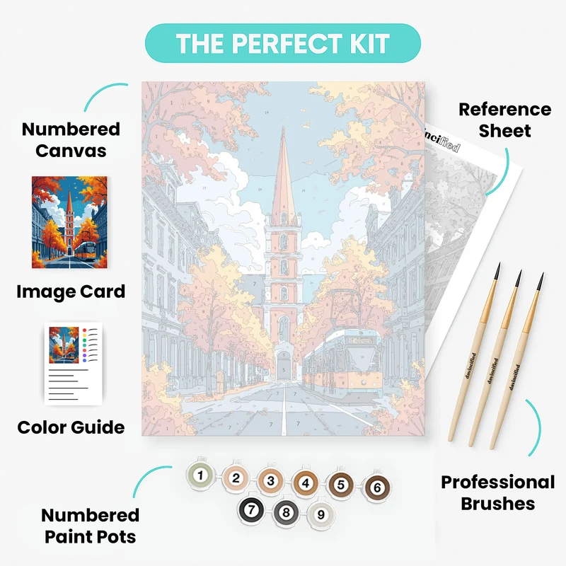 Adelaide Autumn Tram & Church - Paint by Numbers Kit