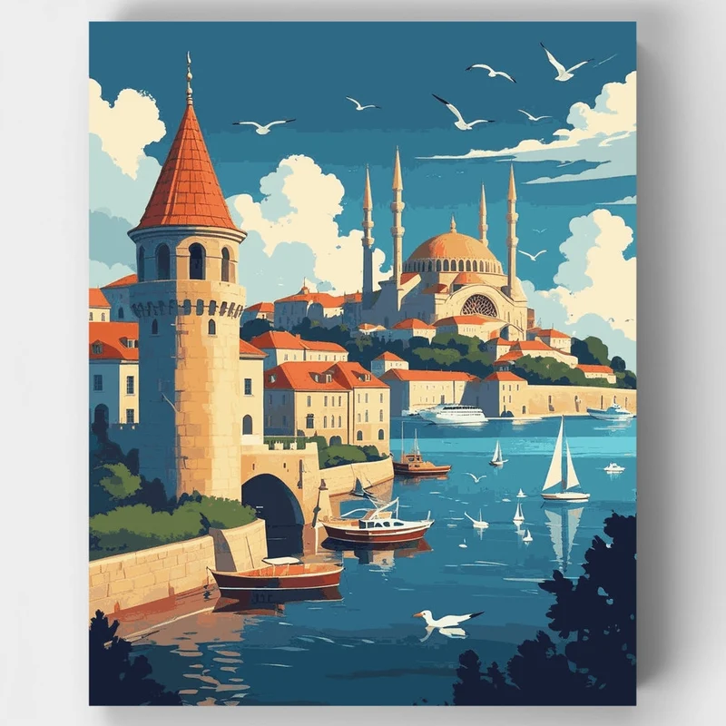 Istanbul Bosphorus Harbour - Paint by Numbers Kit