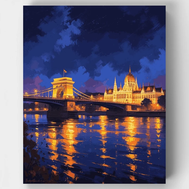 Budapest Chain Bridge at Night - Paint by Numbers Kit