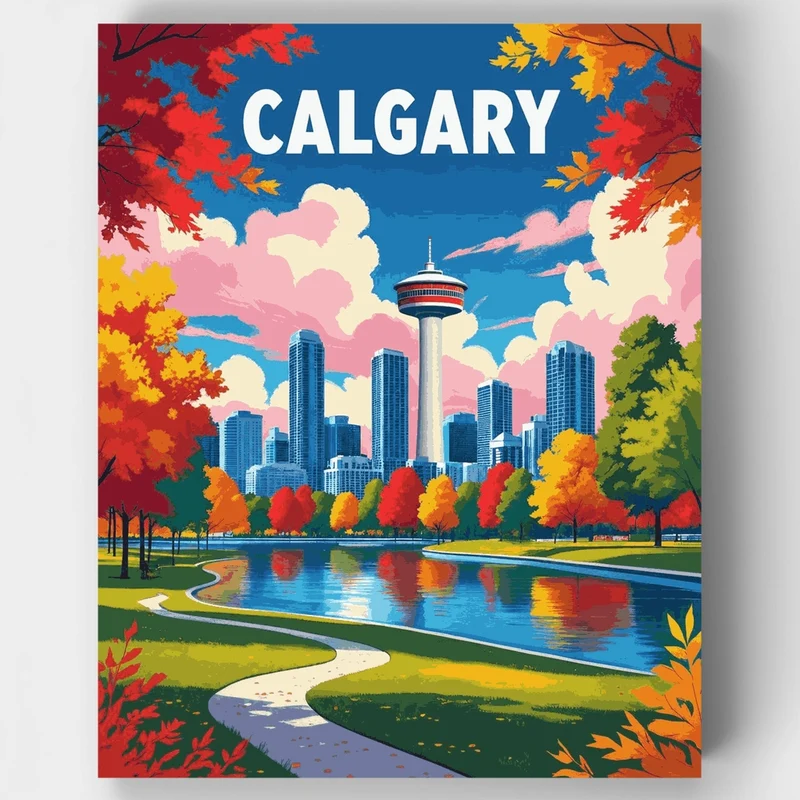Calgary Autumn Park Skyline - Paint by Numbers Kit