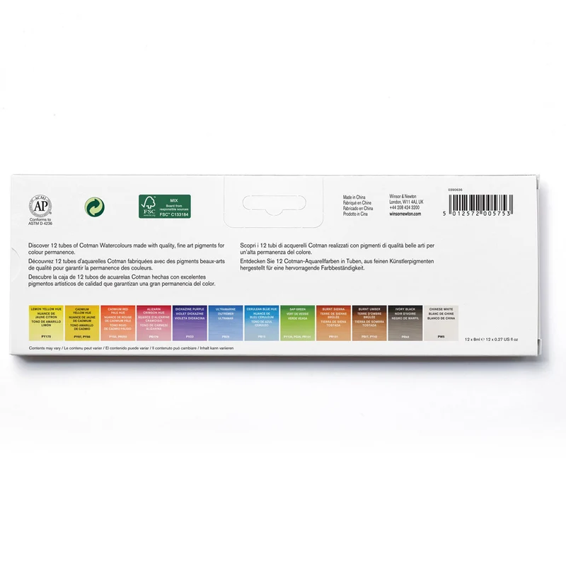Winsor and Newton - Cotman Watercolour - 12 Tube Set