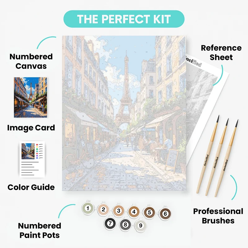 Paris Street with Eiffel Tower - Paint by Numbers Kit