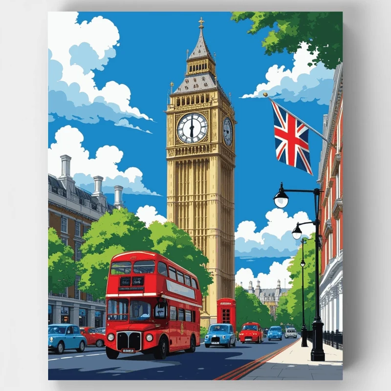 London Big Ben Street Scene - Paint by Numbers Kit
