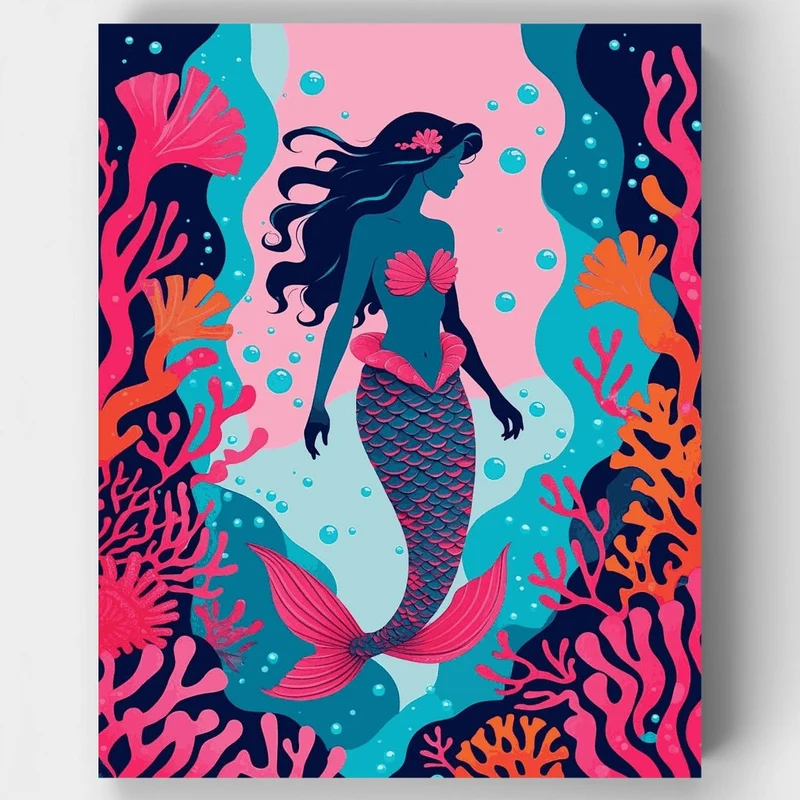 Underwater Mermaid in Coral Reef - Paint by Numbers Kit