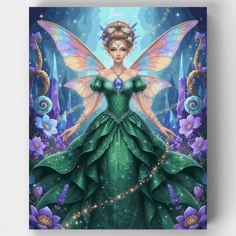 Enchanted Fairy Queen in Emerald Gown - Paint by Numbers Kit