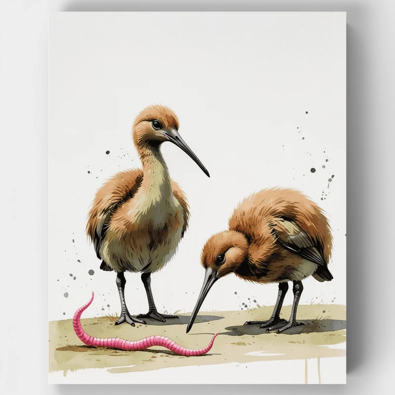 Two Kiwis and a Worm - Paint by Numbers Kit