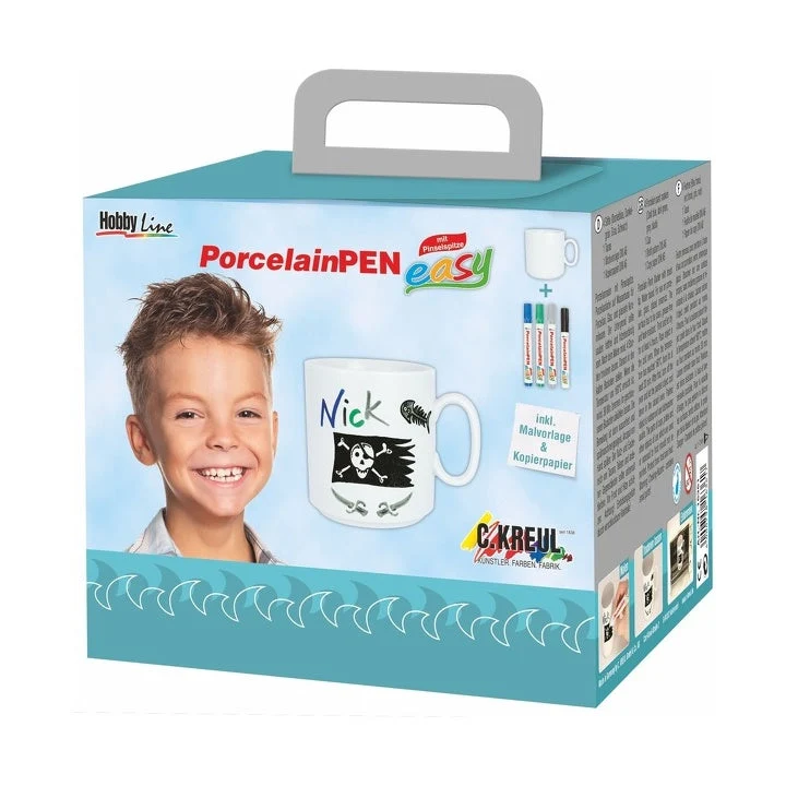 KREUL Porcelain Pens for Boys, Set of 4 with Mug