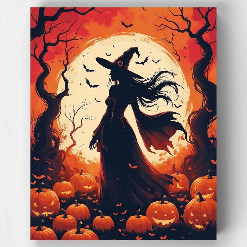 Halloween Witch in the Pumpkin Patch - Paint by Numbers Kit