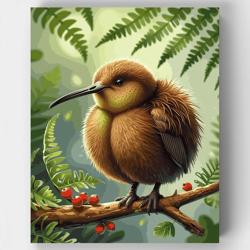 Fluffy Kiwi Bird on a Branch - Paint by Numbers Kit