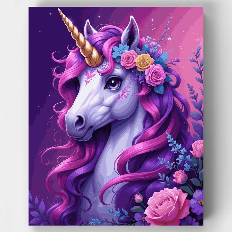 Magical Unicorn with Floral Crown - Paint by Numbers Kit