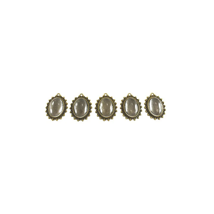 Metal Medallion with Glass 18x25 mm / Set of 5