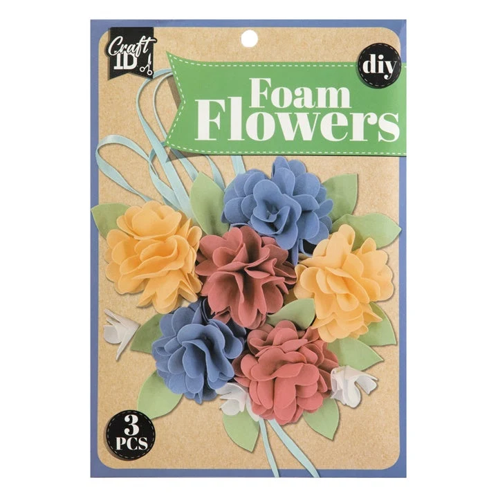 Foam Flowers DIY Set, Blue and Yellow, 3 pcs