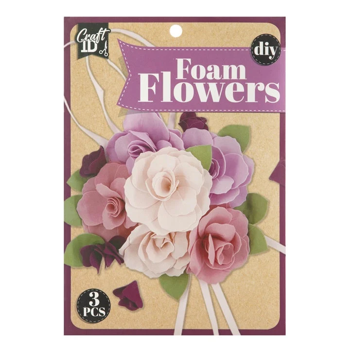 DIY Foam Flowers Set, Purple and White, Set of 3