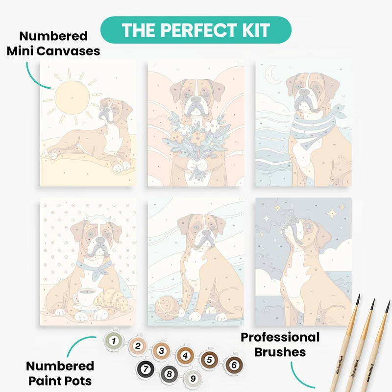 Boxer Dogs - Mini Paint by Numbers Set