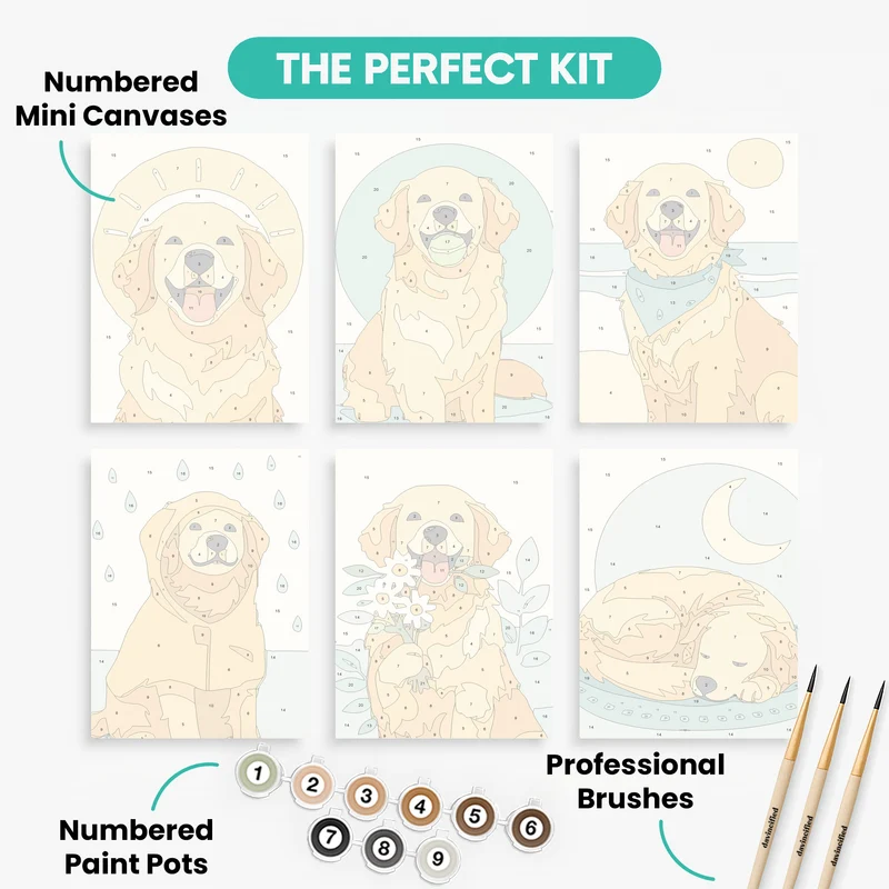 Golden Retrievers - Mini Paint by Numbers Set
