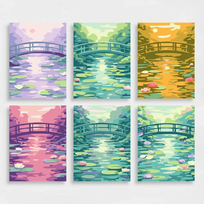 Monet's Water Lilies Bridge - Mini Paint by Numbers Set