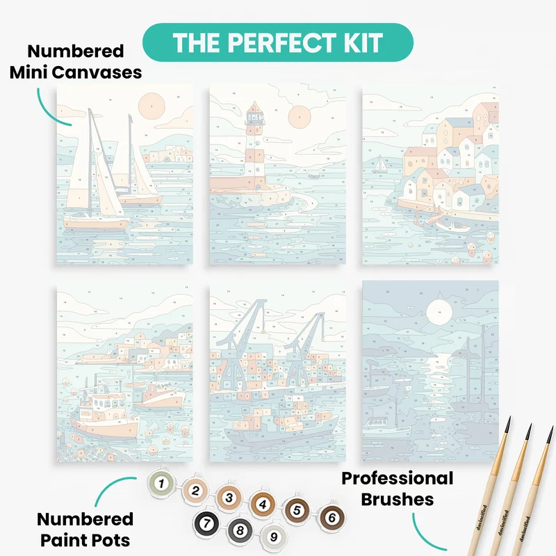 Coastal Harbor Scenes - Mini Paint by Numbers Set