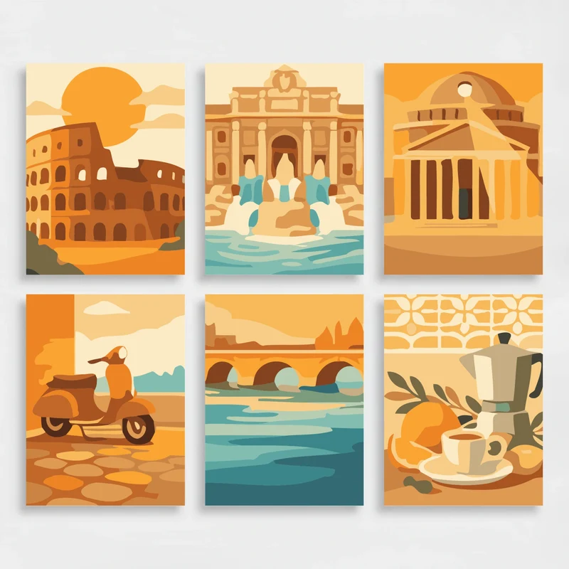 Italian Landmarks - Mini Paint by Numbers Set