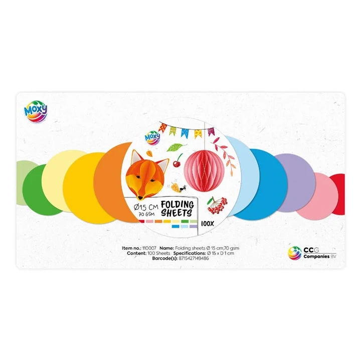 Round Folding Paper, 15 cm, 10-Color Mix, 100 Sheets