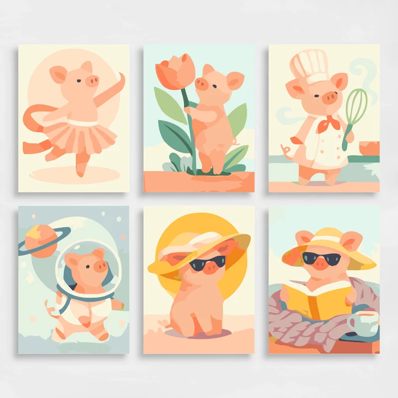 Charming Piglet Adventures - Mini Paint by Numbers Set