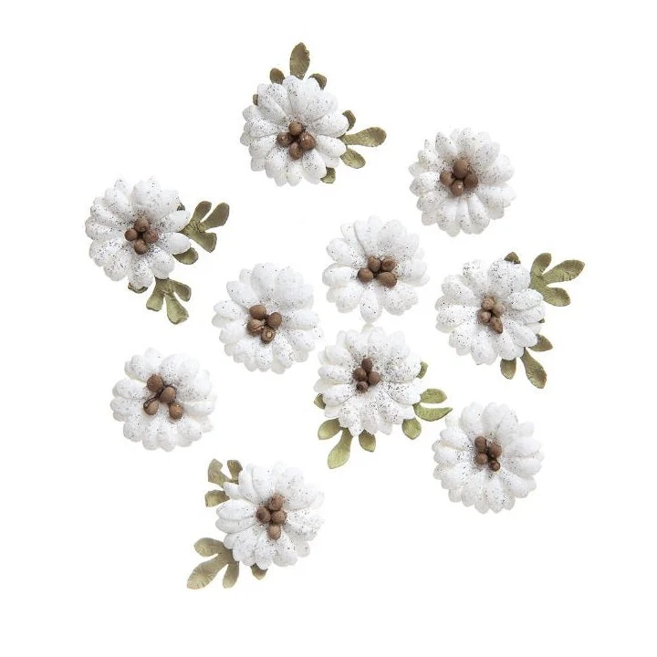 Shabby Chic White Paper Flowers - Set of 10