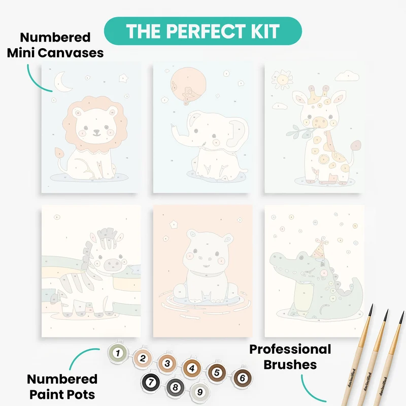 Adorable Safari Babies - Mini Paint by Numbers Set