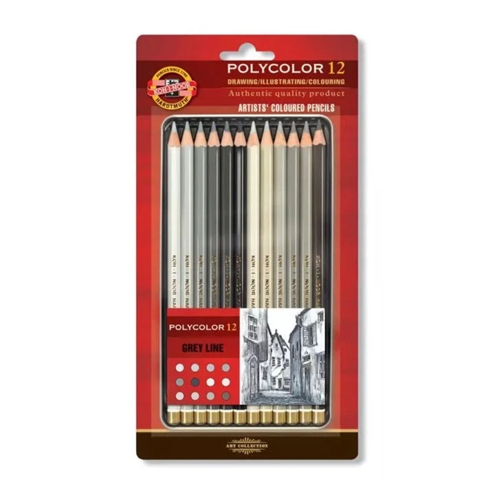 KOH‑I‑NOOR Polycolor Pencils, Gray Shades, Set of 12
