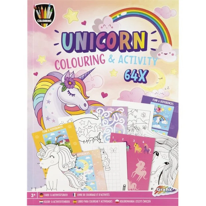 GRAFIX Unicorn Activity and Coloring Book A4, 64 Pages