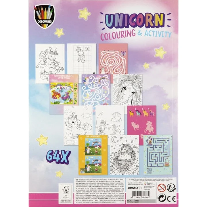 GRAFIX Unicorn Activity and Coloring Book A4, 64 Pages