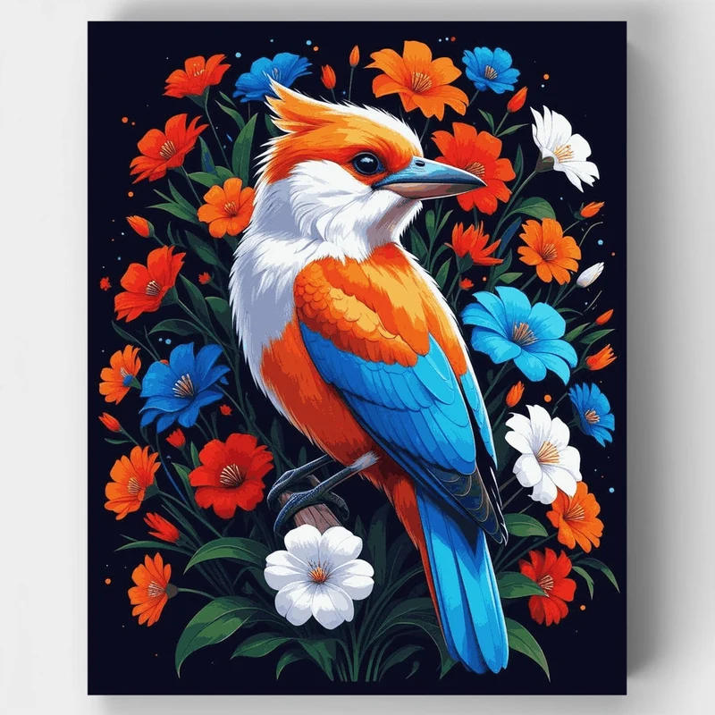 Vibrant Kingfisher with Floral Crown - Paint by Numbers Kit