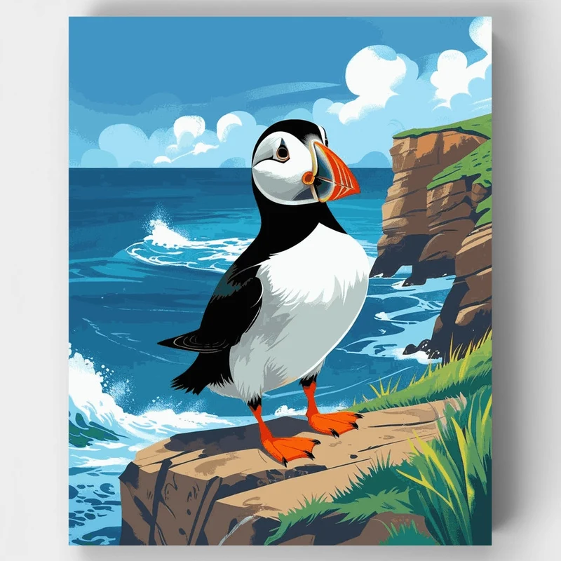 Puffin on Coastal Cliff - Paint by Numbers Kit