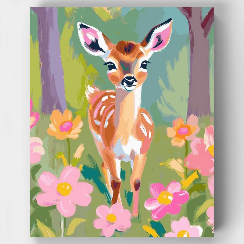"Baby Deer in Spring Flowerfield" Paint by Numbers Kit