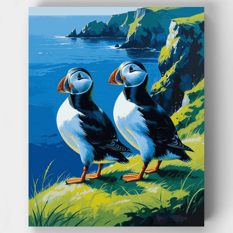 Puffins on Coastal Cliffs - Paint by Numbers Kit
