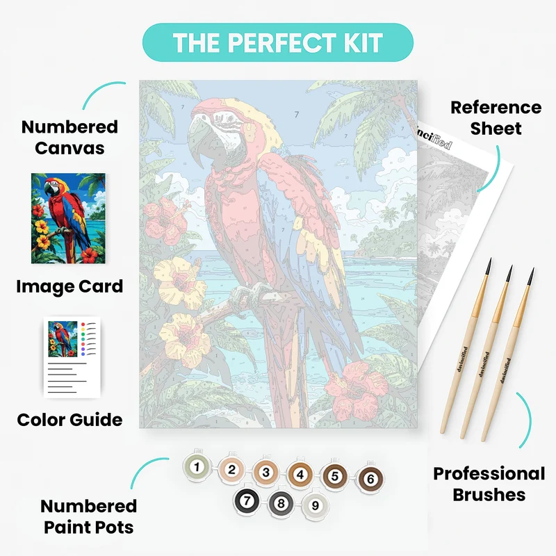 Scarlet Macaw in Tropical Island Paradise - Paint by Numbers Kit