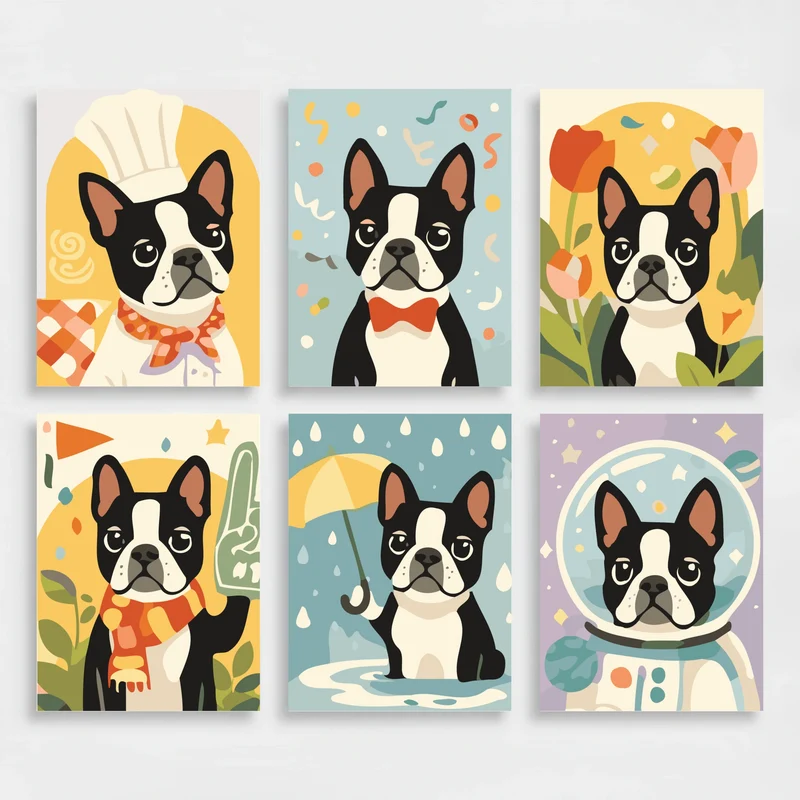 Boston Terrier Adventures - Mini Paint by Numbers Set