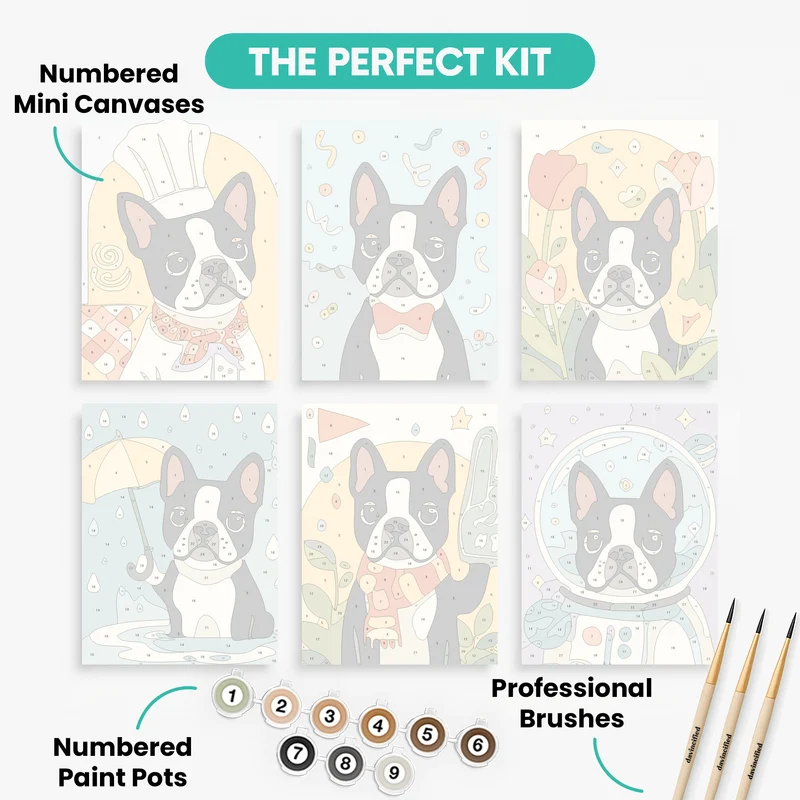 Boston Terrier Adventures - Mini Paint by Numbers Set