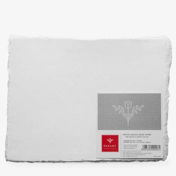 PanArt White Handmade Paper, A4, Set of 25, Torn Edges