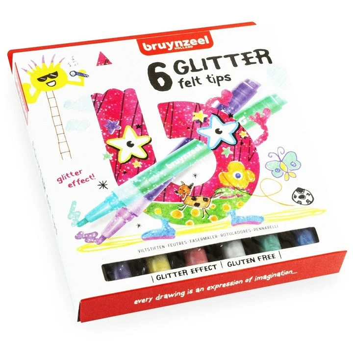 Bruynzeel Holland Glitter Markers for Kids, Set of 6
